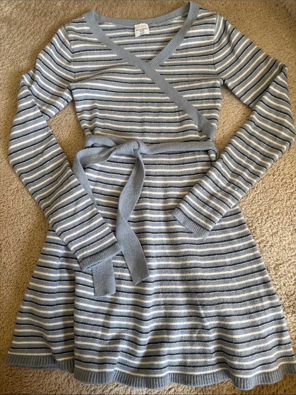 abercrombie kids Light Blue, White & Gray Striped Knit Wrap Dress
